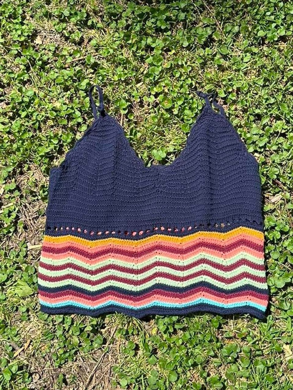 Mossimo Supply Co. Navy Crocheted Tank with Multicolor Accents
